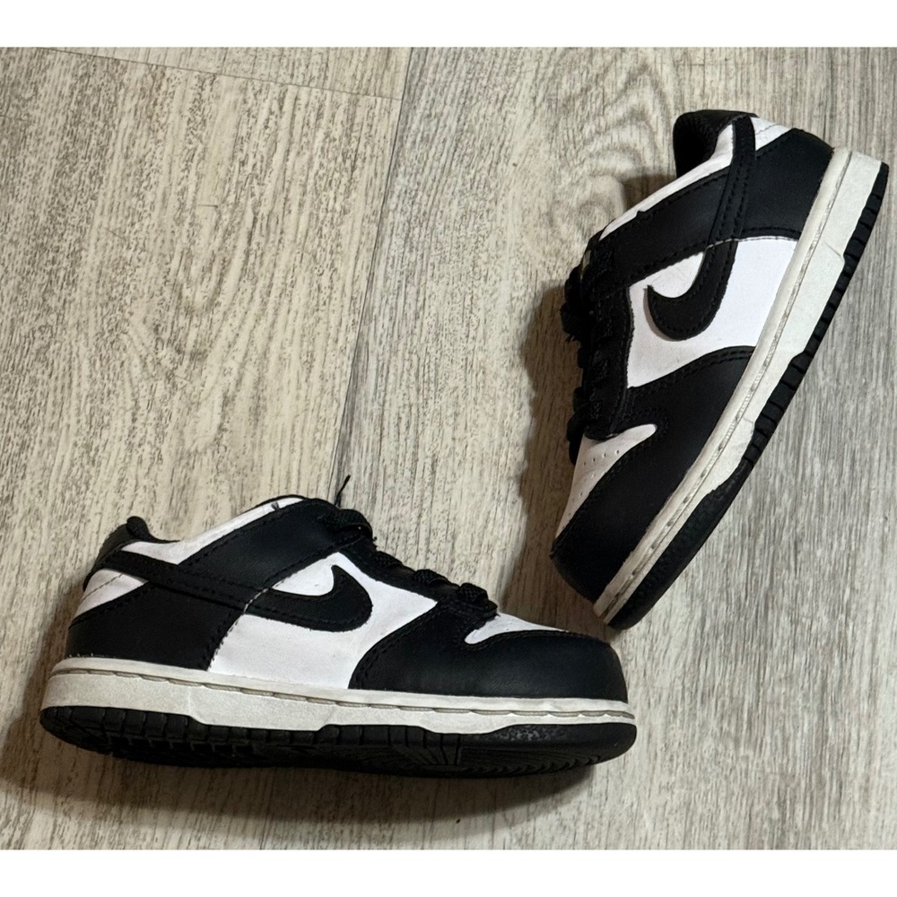 Nike Dunk Low TD Toddler Black White Leather Casual Shoes Size 8C